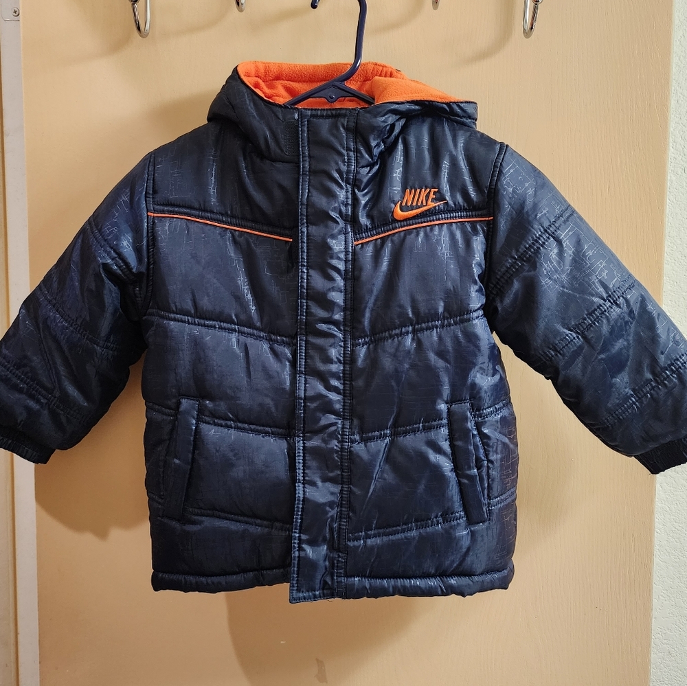 Boy's Nike Puffer Bomber Jacket Navy Blue Orange Size 4T
